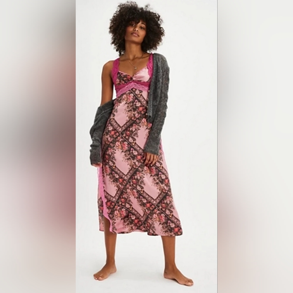 Free People Just Dreamy Maxi Slip in Dusty Mauve Combo Size XS